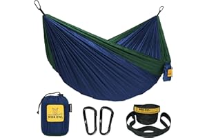 ‎WISE OWL OUTFITTERS Wise Owl Outfitters Hängematte - Outdoor Hängematte für 2 Personen - Ultraleichte Reisehängematte - Belastbar bis 226 kg - Camping Zubehör - Inkl. Aufhängung u. Karabiner (Marineblau und Waldgrün)