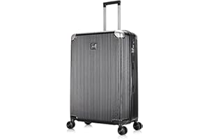 ATX LUGGAGE EST. 1991 ATX Luggage Large Suitcase Hard Shell on 4 Dual Spinner Wheels Super Lightweight ABS Hold Check in with Built-in TSA Lock (Jet Black, 110Liter)