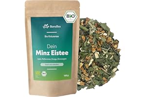 ‎BONATEA BIO Minz Eistee Lose ohne Aromastoffe, ohne Zucker und ohne Koffein mit natürlicher Minze, Apfel, Orange und Zitronengras 100g