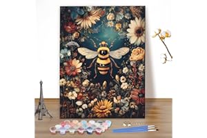 MEIYUDA DIY Paint by Numbers for Adults Bee Flowers, Paint by Numbers Kits, Arts and Crafts for Beginner, Drawing Paintwork Wall Art 40x50cm(Without Frame)
