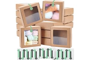 FUNRELAXER Kraftpapier Box mit Sichtfenster, 24 Stück Brown Kraft Paper Boxes, Keksschachtel, Cupcake Boxen, Kleine Schachteln für Schmuck Speicher Display, Weihnachten, Hochzeit, Valentinstag, 9,5x9.5x3.5cm