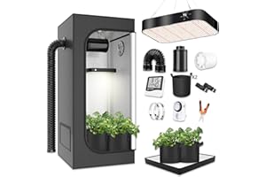 MODVKVK Set completo di tenda di coltivazione 60x60x180cm con lampada di coltivazione a spettro completo a 200W LED dimmerabile, kit di tenda di coltivazione idroponica completa