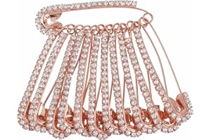 YQQYG 12 Stück Sicherheitsnadeln Groß, Strass Verzierter Sicherheitsnadeln, Große Goldene Kristall Dekorative Brosche für Damen Kleidung Röcke Pullover Schal Revers Hut Accessoires