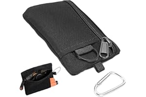Norhogo 1pcs Black Mini EDC Pouch Bags, Small Zipper Tool Bag Small Zip Pouch, Money Bag with Keyring and Carabiner for Outdoor