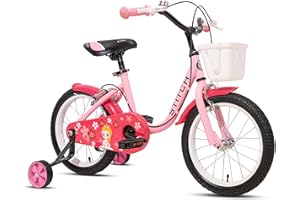 ‎HH HILAND HILAND KIELA 12/14/16 Zoll Kinderfahrrad für Kinder Jungen und Mädchen 2-7 Jahre alt Fahrrad mit Stützrädern Korb Klingel Handbremse