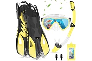 IEEILULU Masque Plongée Anti Buée et Tuba Sec, Kit de Plongée Adulte 7 Pièces avec Palmes Réglables, Pochette Étanche, Bouchons d'oreille, Kits de Randonnée Aquatique pour Homme Femme