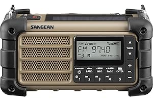 Sangean MMR-99 Multifunktionales Notfallradio mit Handkurbel, FM-RDS, Bluetooth, LED-Taschenlampe und IP55-Zertifizierung, Ideal für Outdoor, Camping und Notfälle, Desert Tan