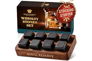 Whisky Gifts for Men – Reusable Whisky Stones Set in Brown Wood Tray – Bourbon Ice Cubes, Chilling Stones - Retirement Gifts for Men Husband Friend Dad - Whiskey Stones Gift Set by Royal Reserve