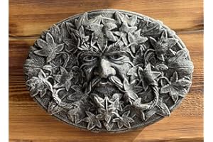 J and L Stone Ornaments Green Man Wall Plaque Hanging Garden Ornament 31cm x 24cm Stone Rustic