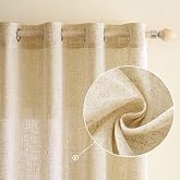 EMEMA Linen Curtain with Eyelets Beige 2 x H 225 x W 140 cm 2er Set Leinenvorhang mit  sen Halbtransparent f r Wohnzimmer Dekoschal Kinderzimmer Schlaufenschal K chengardinen 140x225cm