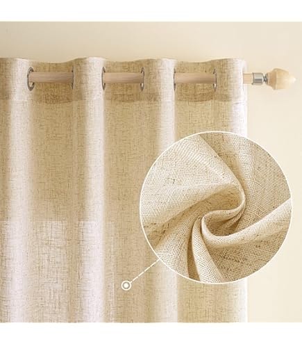 EMEMA Gordijnen, linnen, gordijn met oogjes, voile, linnenlook, modern, half -transparant, voor woonkamer, decoratief, kinderkamer, lusgordijn, keukengordijnen, set van 2, 140 x 145 cm (b x h