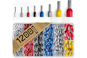 BAURIX® Końcówek kablowych 1200 sztuk - Zestaw końcówek kablowych zamawianych wg norm DIN - [0,5 - 10 mm²] - Zestaw końcówek zaciskowych - Końcówki zaciskowe - Ferrules - Profesjonalny zestaw izolowanych tulejek