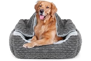 Heymamba Dog Cave Bed Machine Washable, Dog Bed Medium Large Fill with Fiber PP Cotton to Support Neck and Head, Zipper Disassembly Hooded Dog Bed Fit Medium Size Corgi, French Bulldog, 64x53x20cm