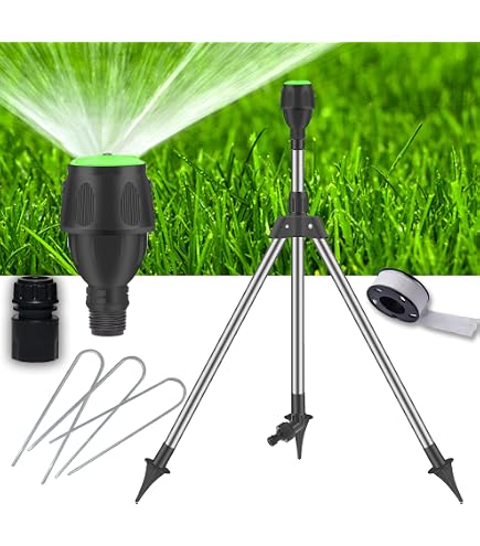 APLUSH Irrigatore A Treppiede Per Grandi Aree - Testa In Ottone Con Rotazione 360° E Supporto Regolabile (50-94 Cm) - Copertura 15-20 Metri Per Giardino E Prato