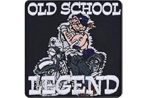 EXPRESS-STICKEREI Toppa ricamata da applicare con ferro o cucitura "OLD SCHOOL LEGEND" | Patch biker annodabile | Immagini stirabili cruiser | Applique per accessori moto | 90x90mm
