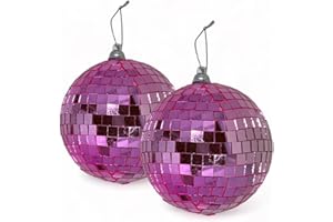 MIJOMA Hanging Mirror Baubles Set: Disco Ball, Christmas Tree Baubles & Home Decoration, Christmas Decoration & Party Decoration for Stylish Atmosphere (10cm - 2pcs, Pink)