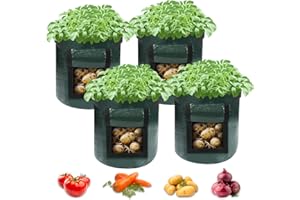 Helterfolg Sacs de Poussée de Pommes de Terre avec Fenêtre à Rabat, PE Portable Plant de Jardin Respirant Plant de Culture pour Pommes de Terre, Concombres et Autres Légumes (4 Sacs,10 Gallon)