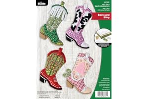 Bucilla, Boots and Bling, Perfect for DIY Arts and Crafts Felt Applique 4 Piece Ornament Making Kit