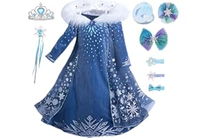 YOSICIL Vestito Elsa Frozen Bambina Costume da Principessa Elsa con Mantello Vestito Lungo Abito da Festa Costume Principessa Cerimonia Halloween Natale 3-9 Anni,Blu 120