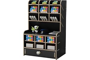 VIKMYER Mnkyer Organizzatore da Scrivania in Legno Scatola di Penne da Scrivania Multifunzione per Desktop in Casa Forniture per Ufficio Scolastico con Cassetto (Nero-b16)