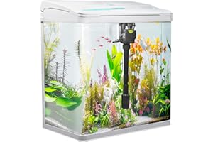 VIALIA Aquarium Komplettset mit LED-Beleuchtung, Pumpe und Filter, 24x17x29 cm, 8 Liter, Weiß, Glasbecken für Fische und Wasserpflanzen