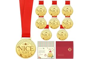 VERGISSMEINNICHT 8 Sets Santa Nice List Medal with Santa Certificate Christmas Official Letter and Certificate Santa Certified Gold Medal Christmas Eve Box Filler Holiday Keepsake Gift Envelopes for Xmas Party Favors