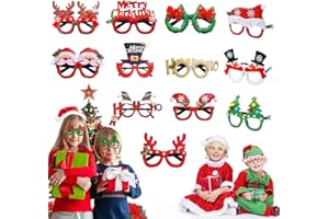 EMHTHME Occhiali di Natale, 12 Pezzi Cartoon Occhiali di Natale, Occhiali di Natale Montatura, Occhiali da Festa di Natale, per Bambini &Adulti