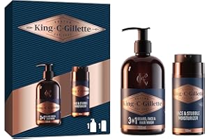 KING C. GILLETTE Gillette King C. Kit De Barbe Homme, Coffret Soins Des Poils Et De La Peau, Inclus Nettoyant 3-en-1 Barbe, Visage & Cheveux 350ml, Soin Hydratant 100ml, Parfums Rafraîchissants Signature