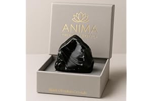 ‎ANIMA Anima Obsidian Kristall – Groß 4–5 cm Tiefschwarzer Naturbelassener Rauer Obsidian stein für Schutz, Erdung & Transformation – Ethisch Gewonnen, Präsentiert in Eleganter Geschenkbox
