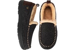 HomeTop Men's Classic Moccasin Slippers Comfy Fuzzy Warm Memory Foam Indoor House Shoes