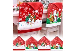 MULEVIP Fundas Sillas de Comedor Navideñas Pack 4 Fundas para Sillas,Silla con Gorro de Papá Noel,Navidad Decoración Fundas Protectoras,Decoraciones Navideñas,Fundas para sillas de Navidad - 60 ×50cm