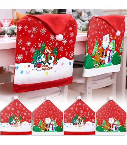 Moukeren Set Di 5 Tovaglie Natalizie Con Coprisedie Elasticizzati – Tovaglia 140x180 Cm, 4 Coprisedie, Motivo Campane, Elegante
