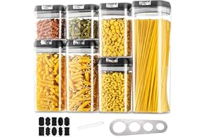 Hanobe Set di 7 contenitori per cucina con coperchio nero facile impilabile, per spaghetti cereali