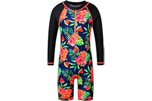 ZNYUNE Girls UV Sun Protection Swimsuit One Piece Long Sleeve UPF 50+ Sunsafe Swimwear Kids Swimming Costume with Zipper 4-12 Years