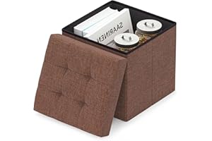 ‎SUHU Ottomane Sitzwürfel Klappbar Sitztruhe Pouf Aufbewahrungsbox Sofa mit Stauraum Stuhl Stoffüberzug Sitzhocker Hocker Sitzbank Gepolstert für Eohnzimmer Schlafzimmer Flur Schminktisch Büro Braun