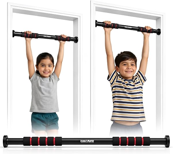 Kidsmate Hanging Rod and Pull Up Bar for Kids | Exercise Rod for Kids & Adults | 100 Kg Capacity | Stretching Bar for Growth, Posture & Exercise | No Drill Inst