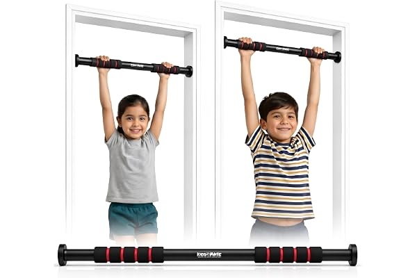 Kidsmate Hanging Rod and Pull Up Bar for Kids Exercise Rod for Kids & Adults 100 Kg Capacity Stretching Bar for Growth, Posture & Exercise No Drill Installation with Safety Lock - Black