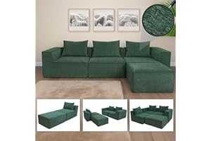 MENDLER Sofá L-Sofa HWC-O54, sofá con otomana, ampliable modular derecha/izquierda, tela/textil 63 x 270 x 190 cm - verde