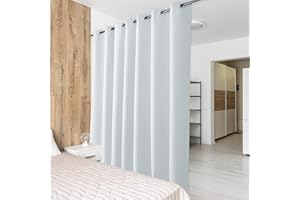 ‎PONY DANCE PONY DANCE Raumtrenner Vorhang Sichtschutz Trennwand Raumteiler für Wohnheim & Büro & Wohnung Schiebevorhang mit Ösen Thermovorhang gegen Hitze, 1 Stück H 274 x B 254 cm, Grau-weiß