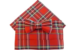 GREAT BRITISH TIE CLUB Men's Scottish Royal Stewart Tartan Cummerbund Set (includes Bow Tie & Pocket Square)