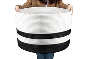 COSYLAND Cesto de Ropa Sucia de Cuerda de Algodón D56 x H36 cm – Cesta para la Ropa Sucia con Asas – Cesto Plegable para Mantas, Juguetes y Lavandería – Negro