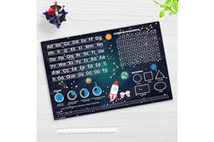 COVERYOURDESK WWW.COVER-YOUR-DESK.DE Sous-main pour enfants - Sous-main d'apprentissage en français pour la rentrée des classes dans l'espace - ABC - 1 x 1 - Heures - 60 x 40 cm - En vinyle facile à nettoyer - Fabriqué en Allemagne