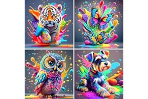 FLAJZ Malen Nach Zahlen Kinder, 4 Stück Tiere Malen Nach Zahlen ab 5 6 7 8 9 10 11 12 Jahre Mädchen und Junge, Farbiges Leinwand Acrylfarben DIY Ölgemälde Set zur Heimdekoration, 20x20cm