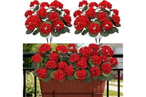 BlueCloudy Künstliche Blumen 6 Bündel Geranien Künstliche Pflanzen Kunstblumen Wie Echt Seidenblumen im Freien und Innen, UV-beständige Kunstpflanze Outdoor Wetterfest für Draußen Balkon Garten Tisch