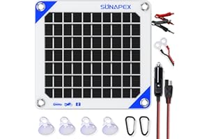 SUNAPEX Portable 5W Solar Battery Charger Maintainer Flexible Solar Panel Kit Built-in Intelligent Charge Controller 12v Solar Trickle Charger for Car Truck Boat RV Motorcycle Marine Tractor Battery
