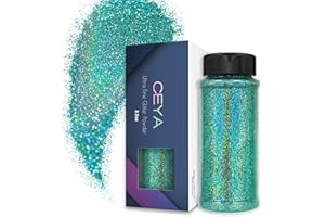 Ceya 3.5oz/ 100g Ultra Fine Glitter Powder Laser Aquamarine Holographic Glitter 1/128”0.008”0.2mm for Slime Epoxy Resin Craft Tumbler Jewelry Nail Art Festival Makeup Scrapbook Painting Wedding Cards