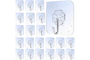 Lamondre Pack of 30 Adhesive Hooks, Self-Adhesive Hooks, Transparent Adhesive Hooks, Wall Hooks, Self-Adhesive Transparent, Waterproof Multi-Purpose Hooks for Towel, Coat, Keys and Kitchen Utensils