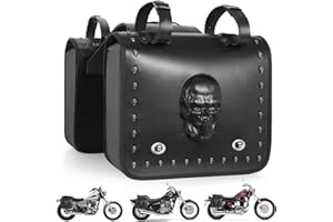 Quixofiber Motorbike Saddle Bags 3D Skull Motorcycle Panniers 20L Large Motorcycle Saddle Bags Waterproof PU Leather Motorbike Bag for Triumph Honda Yamaha Harley Kawasaki (Black)