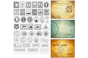 ‎GLOBLELAND GLOBLELAND Vintage Stamps Clear Stamps for DIY Scrapbooking Decor Letters Postcards Transparent Silicone Stamps for Making Cards Photo Album Decor 21x29.7cm