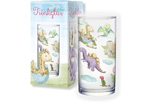 Lutz Mauder Kindertrinkglas — extra dickes Glas mit bunten Dino Motiven - Baby Dinosaurier, süße Dinos — robustes Trinkglas für kleine Erkunder und Entdecker